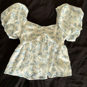 Altar'd State Blue and White Floral Blouse
